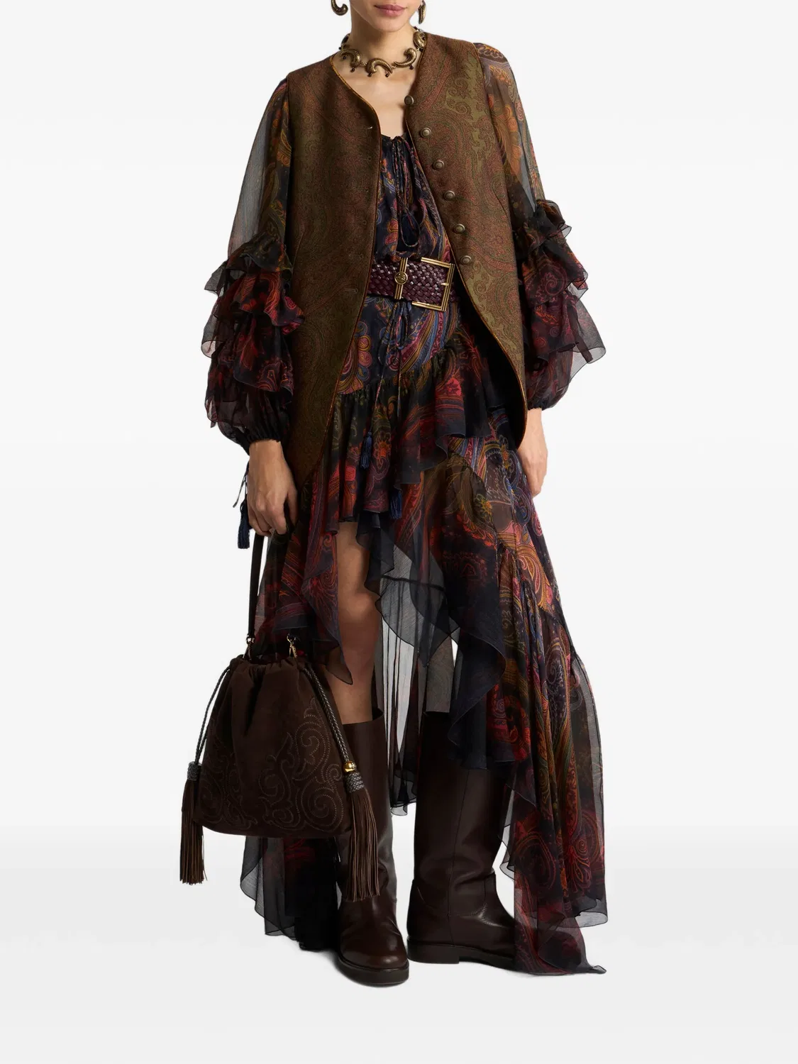 ETRO Жилет из шерстяно-шелкового жаккарда, коричневый — фото 2