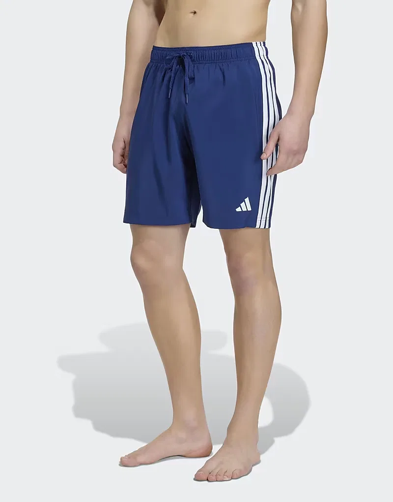 Плавки Adidas Performance с тремя полосками, длина 8 дюймов, темно-синий/белый