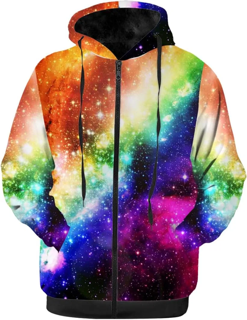Мужская куртка-худи с принтом, Galaxy Womens Mens Winter Jacket, Rainbow Galaxy