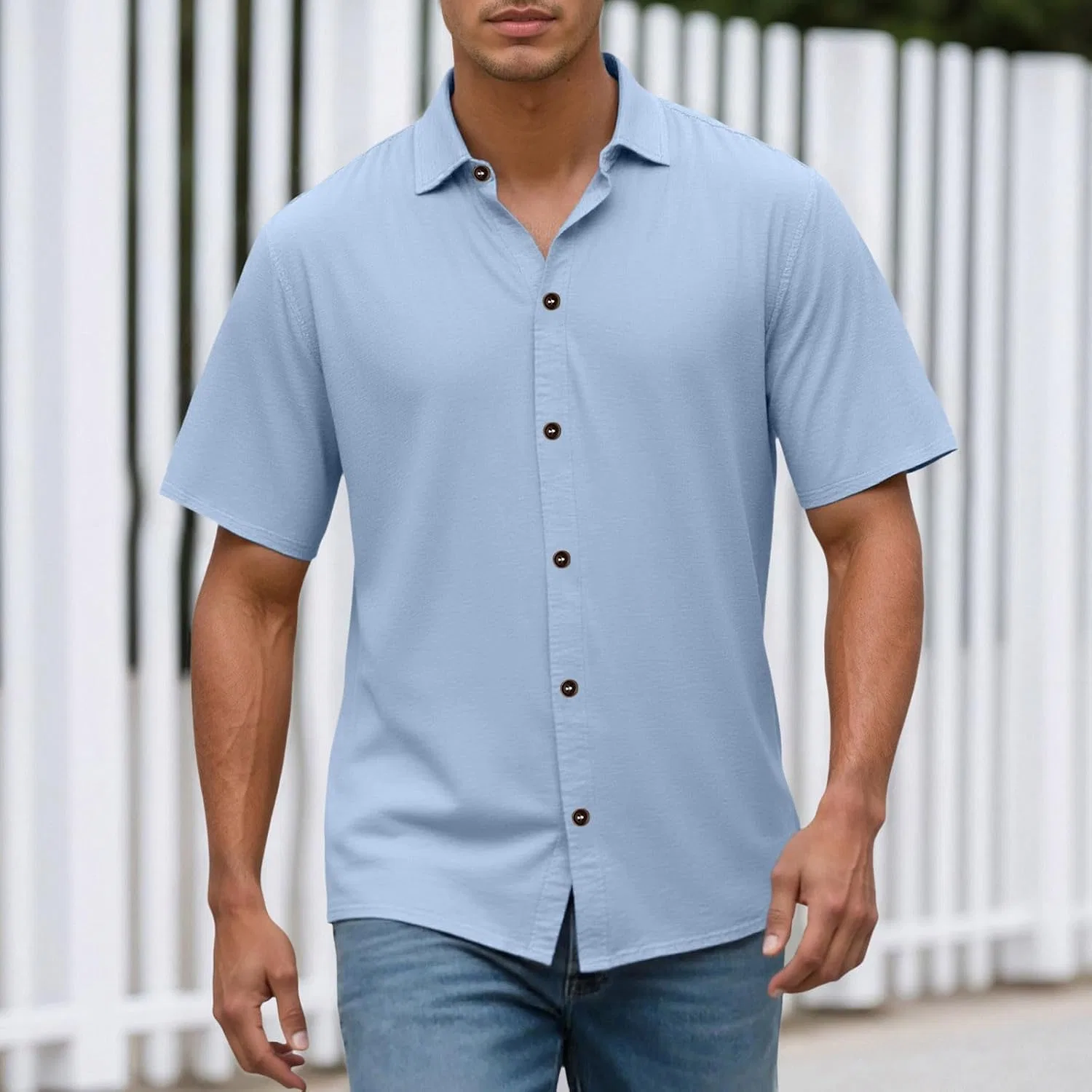 Мужская рубашка с коротким рукавом, slim fit, синий — фото 2