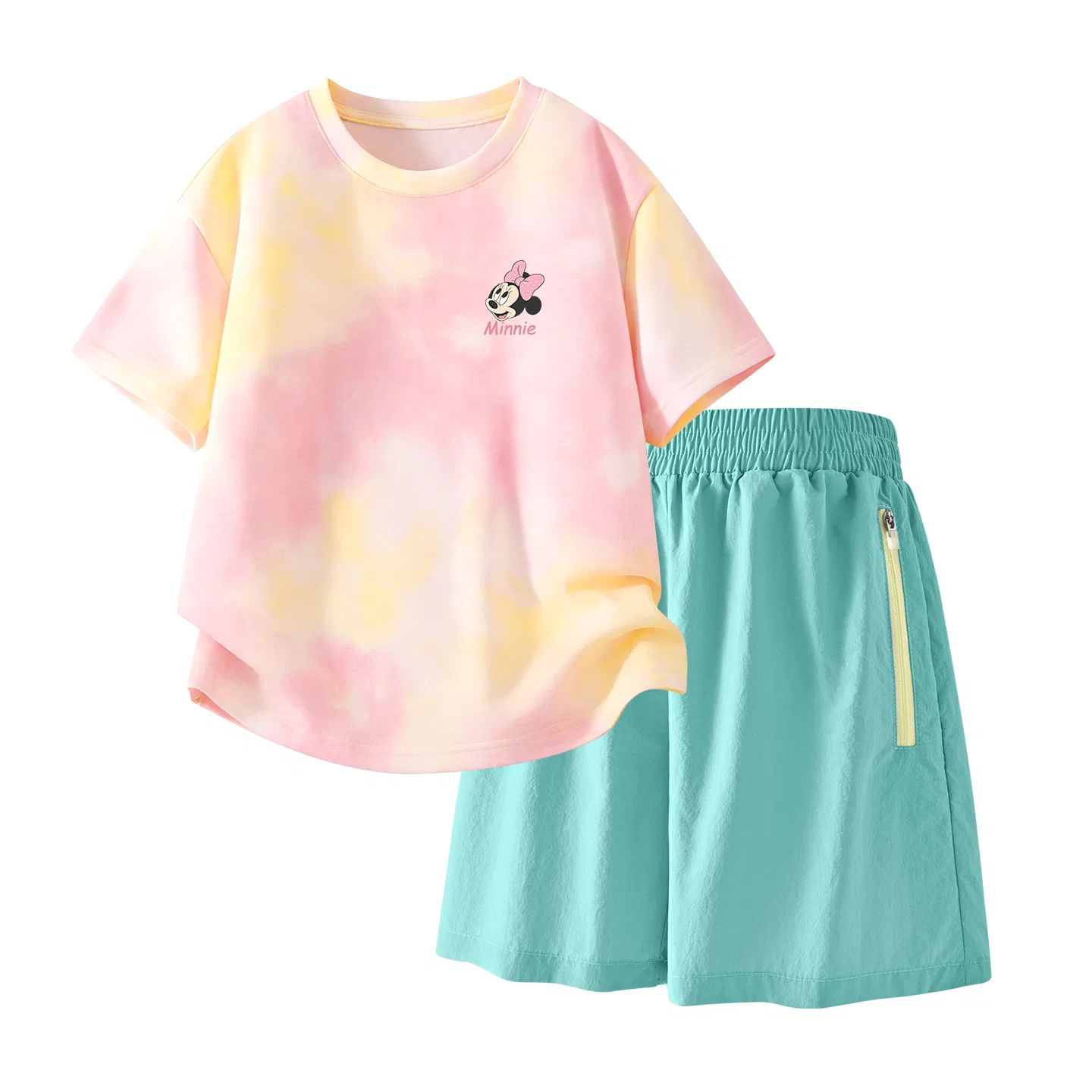 Детский спортивный костюм Casual Sportswear 2 Piece Set Disney, Di Surprise K Yellow Pink+Solid Color Mint Green