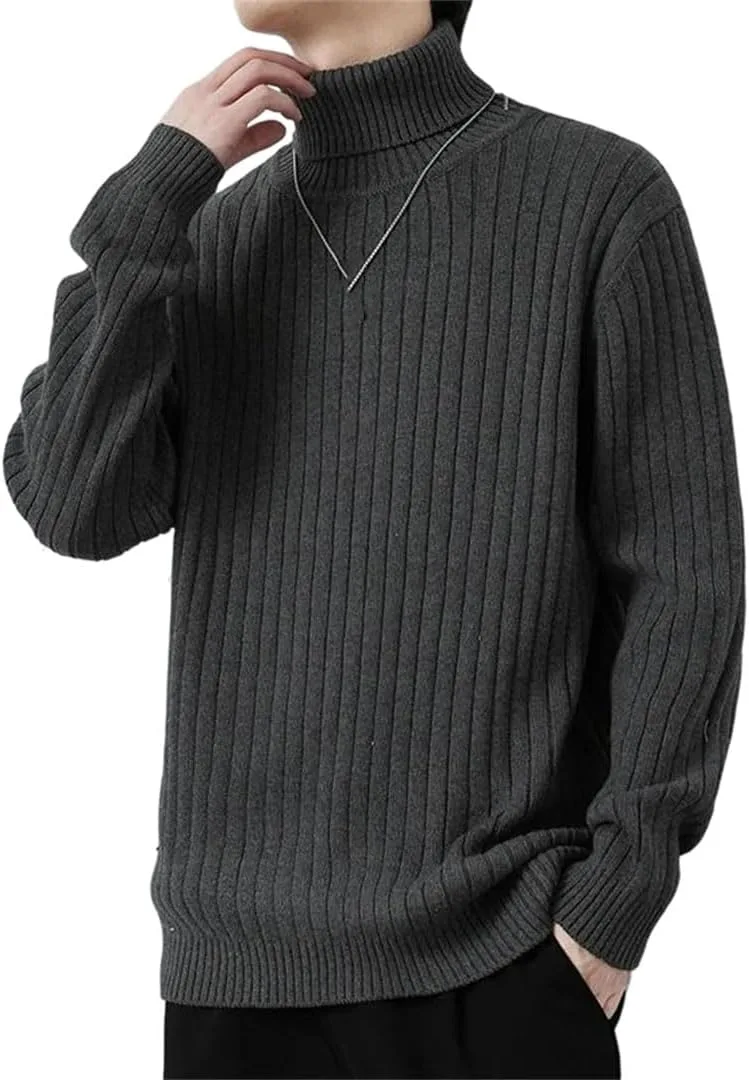 

Мужской утепленный вязаный свитер с высоким воротом