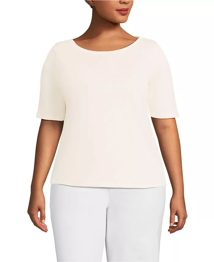 

Топ с лодочкой Plus Size из хлопка Supima Lands' End, коричневый/бежевый
