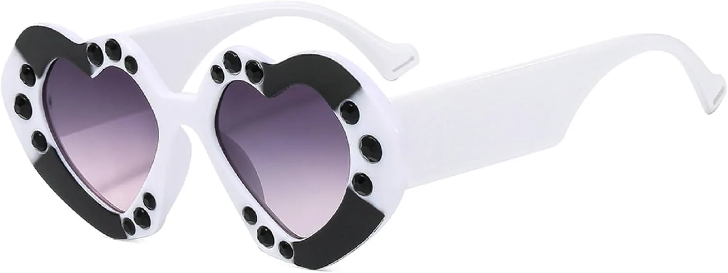 

Солнцезащитные очки в форме сердца с бриллиантами для женщин, милые, блестящие, со стразами, в форме сердца, идеально подходят для вечеринок и фестивалей mincl, White