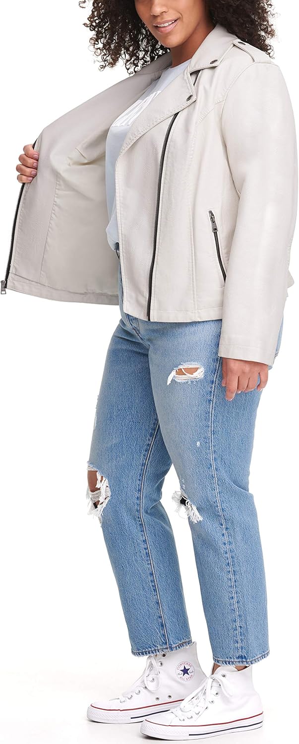Женская куртка-косуха Levi's из экокожи классическая, устричный белый — фото 4