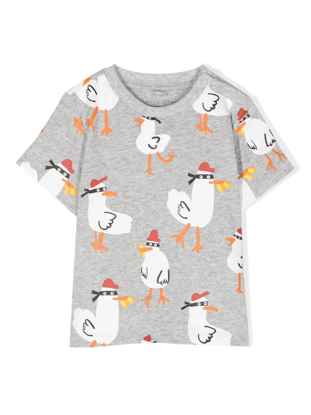 Хлопковая футболка с рисунком «Бандит чайки» Stella Mccartney Kids, серый