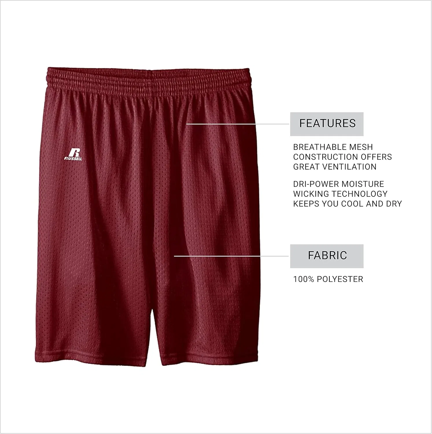 Детские сетчатые шорты Russell Athletic Big Boys' Youth, бордовый — фото 4