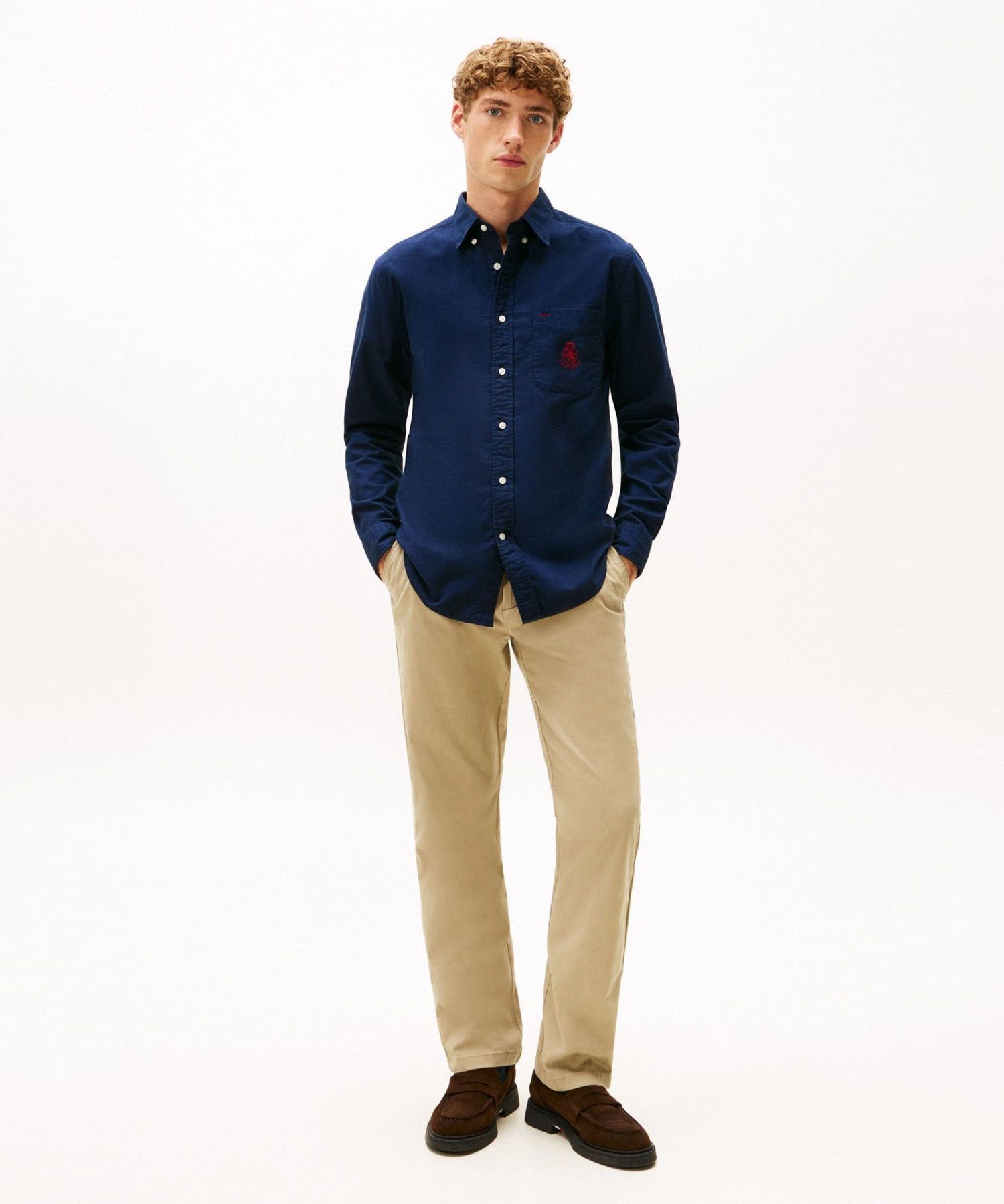 Рубашка с начесом из оксфордской ткани с гербом и карманом TOMMY HILFIGER, Navy C7G — фото 2