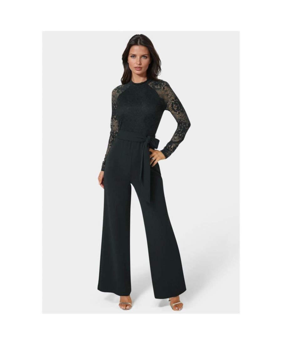 

Женский комбинезон прямого кроя с кружевом и лифом Bebe, Black