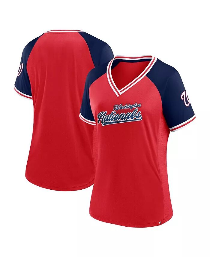 

Женская красная футболка Washington Nationals Glitz and Glam League Diva Raglan с V-образным вырезом Fanatics