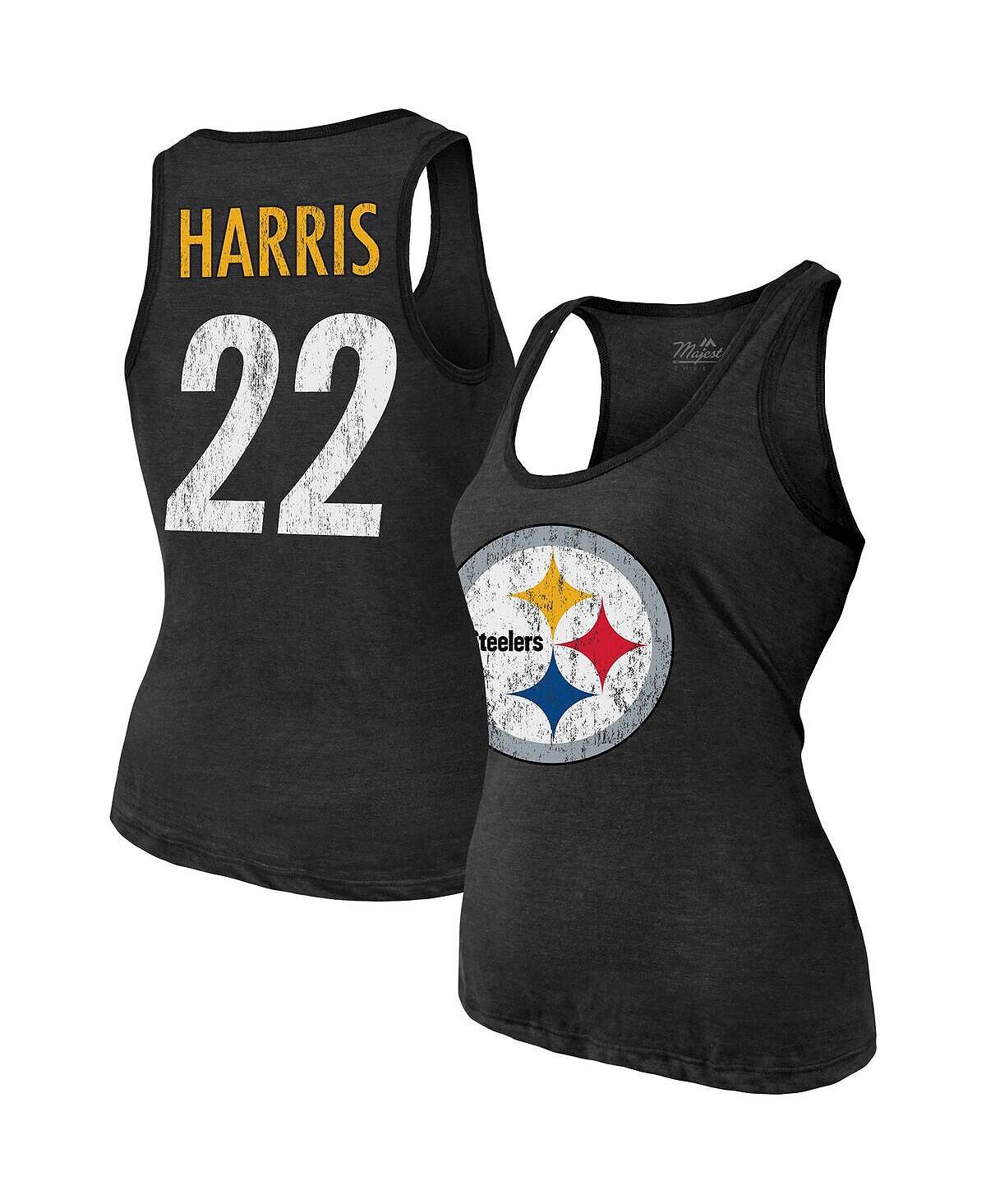 

Женская футболка Najee Harris Black Pittsburgh Steelers с именем и номером игрока, футболка Tri-Blend Majestic, черный