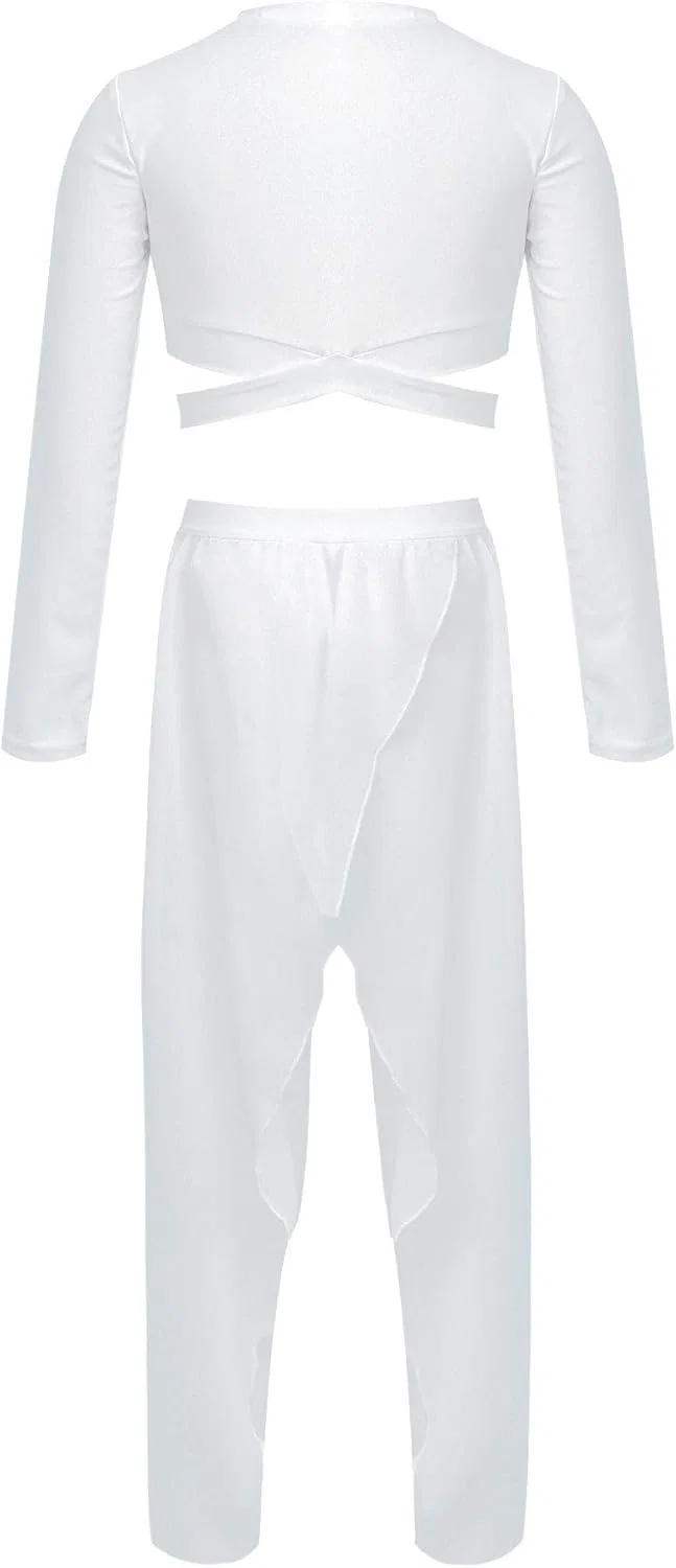 Детский спортивный костюм топ+леггинсы Mufeng, 2 предмета, Long Sleeve White — фото 2