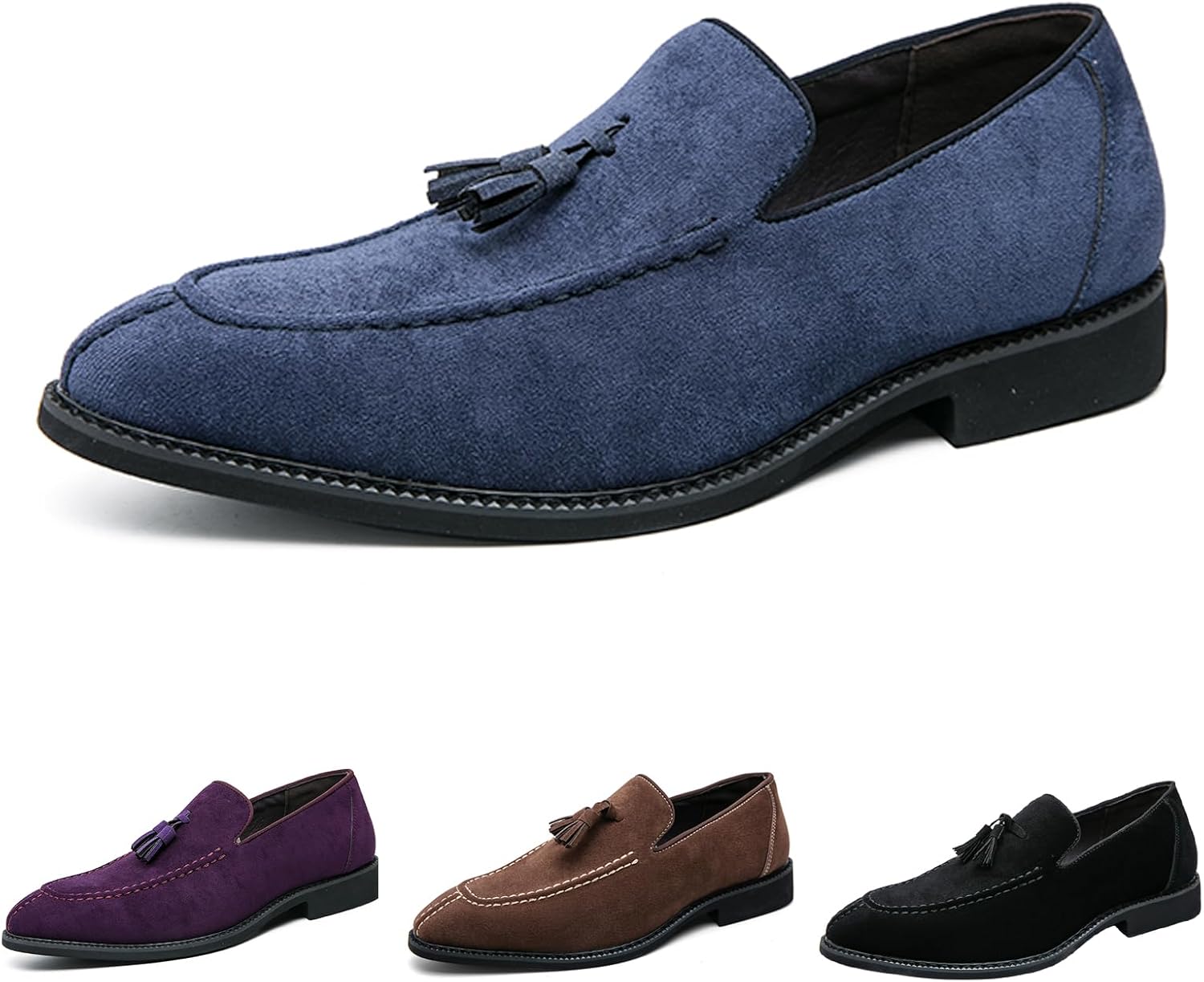 

Мужские лоферы с кисточками, классические замшевые, без шнурков, с низким квадратным каблуком, деловая офисная обувь, ежедневная дышащая, противоскользящая, повседневная Nekgnl, синий