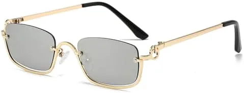 

Модные маленькие квадратные солнцезащитные очки для женщин, металлические очки в полуободковой оправе, винтажные черные и розовые оттенки MTZJH, Gold Silver