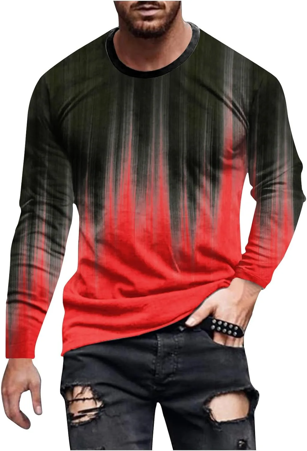 

Мужская футболка с 3D градиентным принтом, свободный крой, длинный рукав