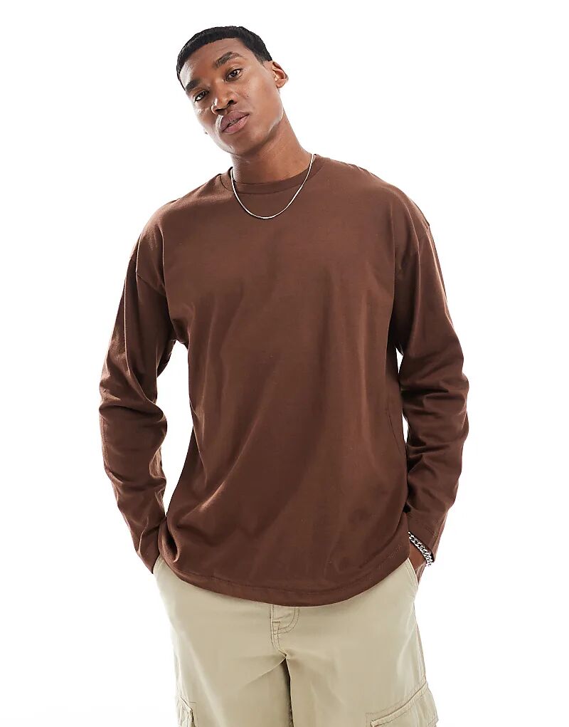 

Футболка свободного кроя с длинными рукавами ASOS DESIGN коричневого цвета