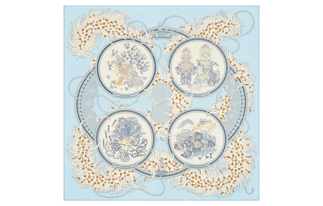 

Шёлковый платок женский синий HERMES