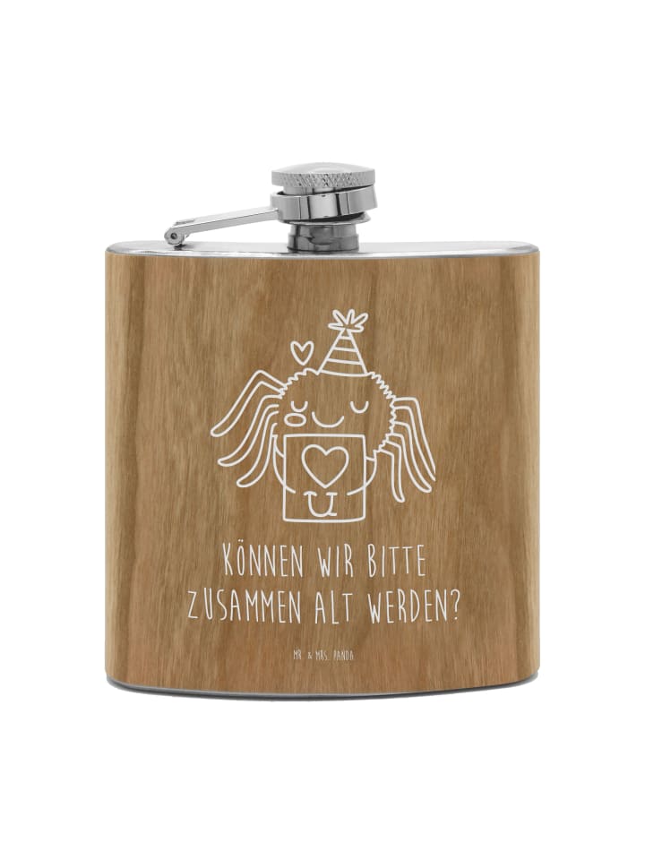 

Mr. & Mrs. Panda Фляга Flachmann Pinguin umarmen mit Spruch in Braun