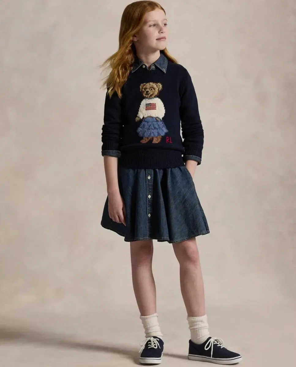 Детский джемпер с круглым вырезом и медвежонком Polo Polo Ralph Lauren, темно-синий — фото 4