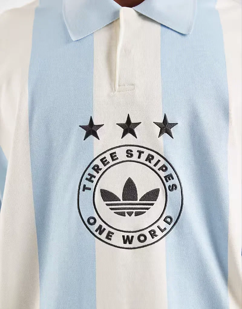 Графическая поло-рубашка Adidas Originals в сине-кремовую полоску — фото 4