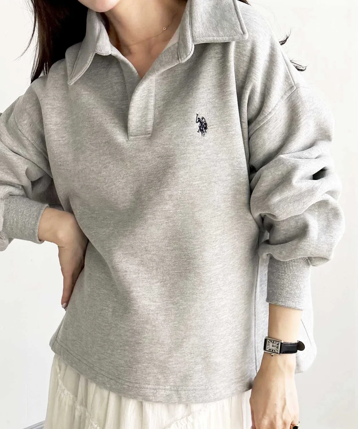 Женский свитшот с воротником-поло и принтом U.S. POLO ASSN., Navy — фото 4