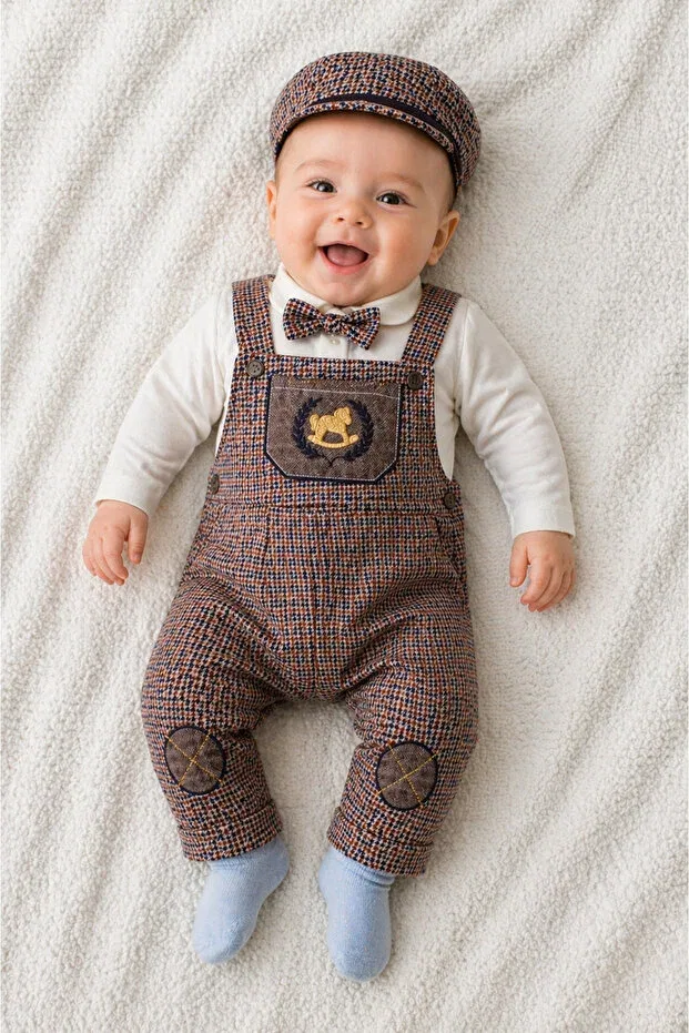 Детский комбинезон с принтом Horse Patterned Slopet Set with Cap Mai Perla, Brown