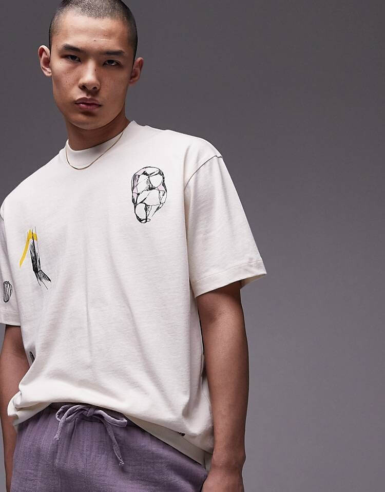 

Футболка Topman Oversize With A Sketch Motif, белый