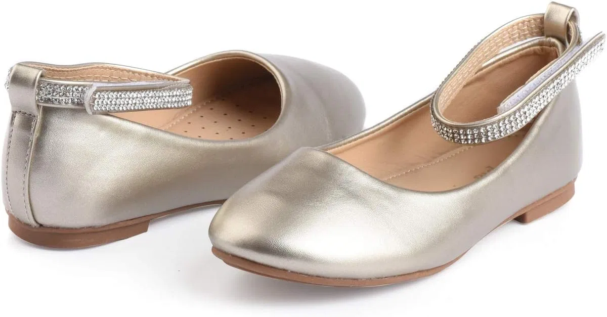 Детские туфли-балетки для девочек с ремешком на щиколотке Nova Utopia Nova Footwear, Gold — фото 2