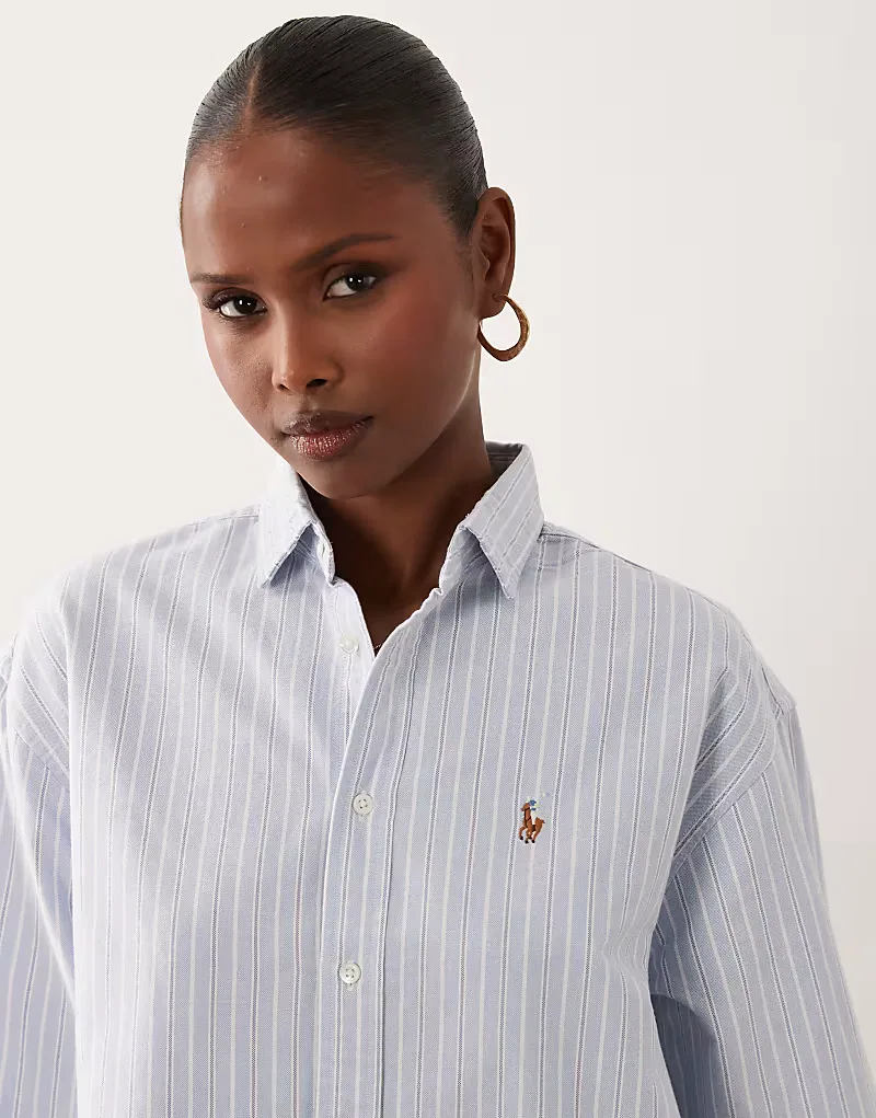 Хлопковая рубашка Polo Ralph Lauren свободного кроя в полоску, синий