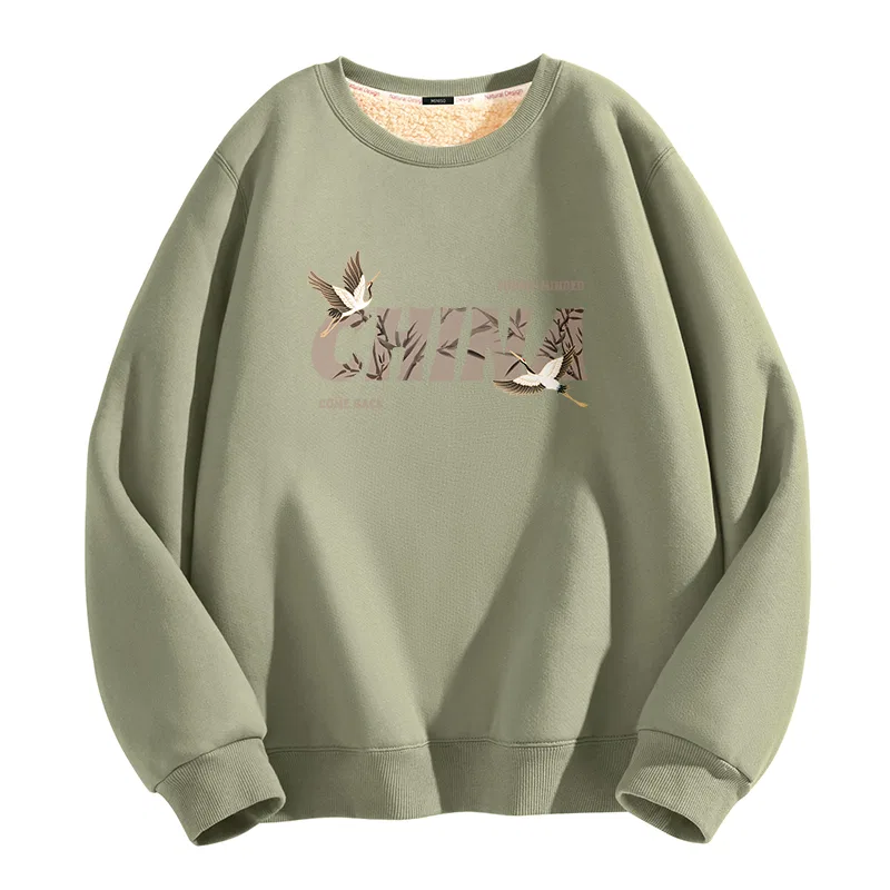 Детский свитшот с круглым вырезом MINISO, Gray Pea Green (Chinese Crane)