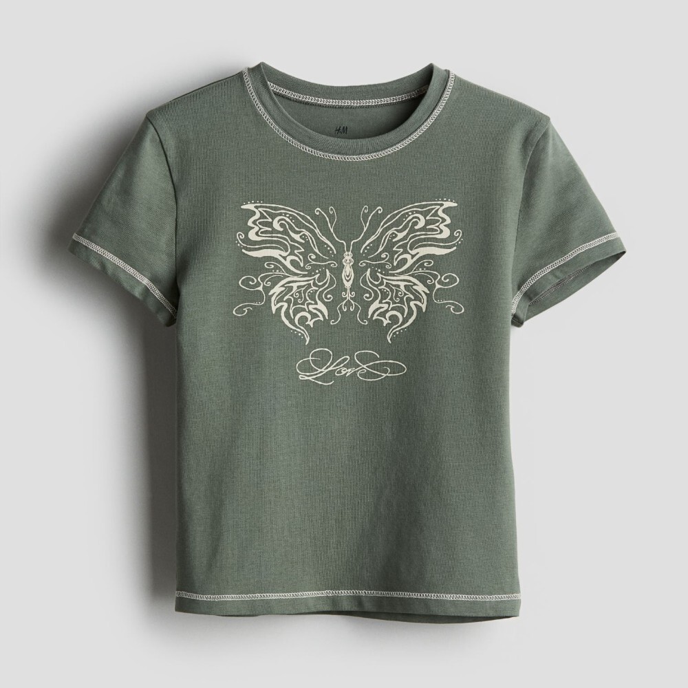 

Футболка H&M Kids Print Butterfly, темно-зеленый