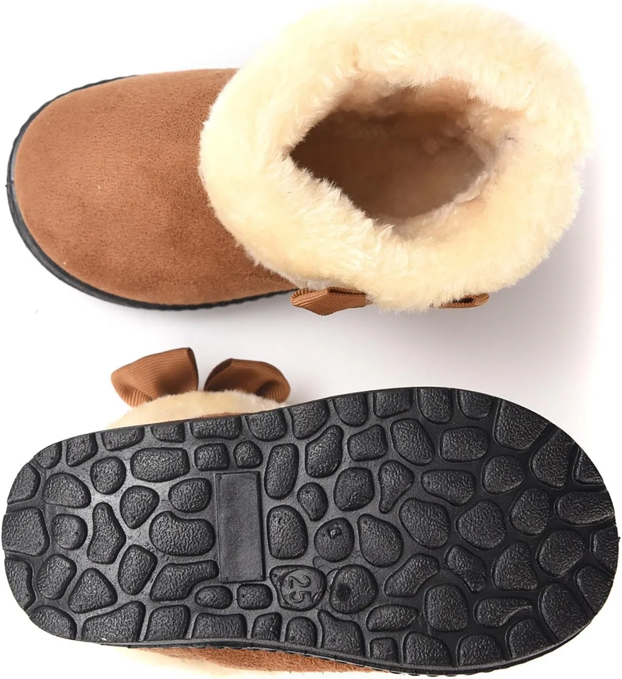 Детские зимние сапоги для девочек с флисовой подкладкой Faux Suede Warm Fuzzy Fleece Short Booties, Brown — фото 4