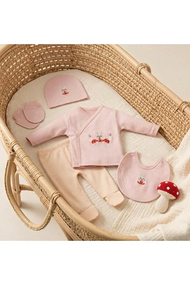 Детский комплект боди для новорожденных девочек с вышивкой гриба Mushroom embroidered Cherub Baby, Powder — фото 2
