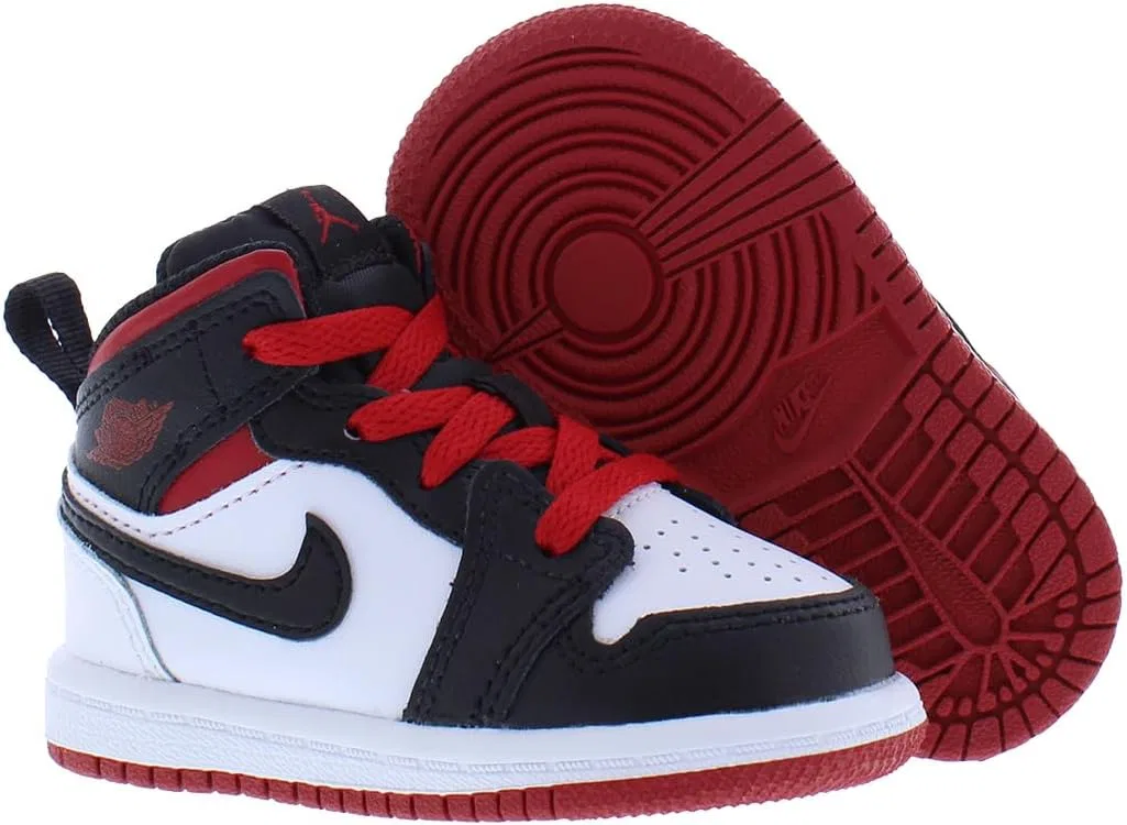 Детские кроссовки для мальчиков Air Jordan 1 Mid GS Nike, White/Gym Red/Black/White — фото 4