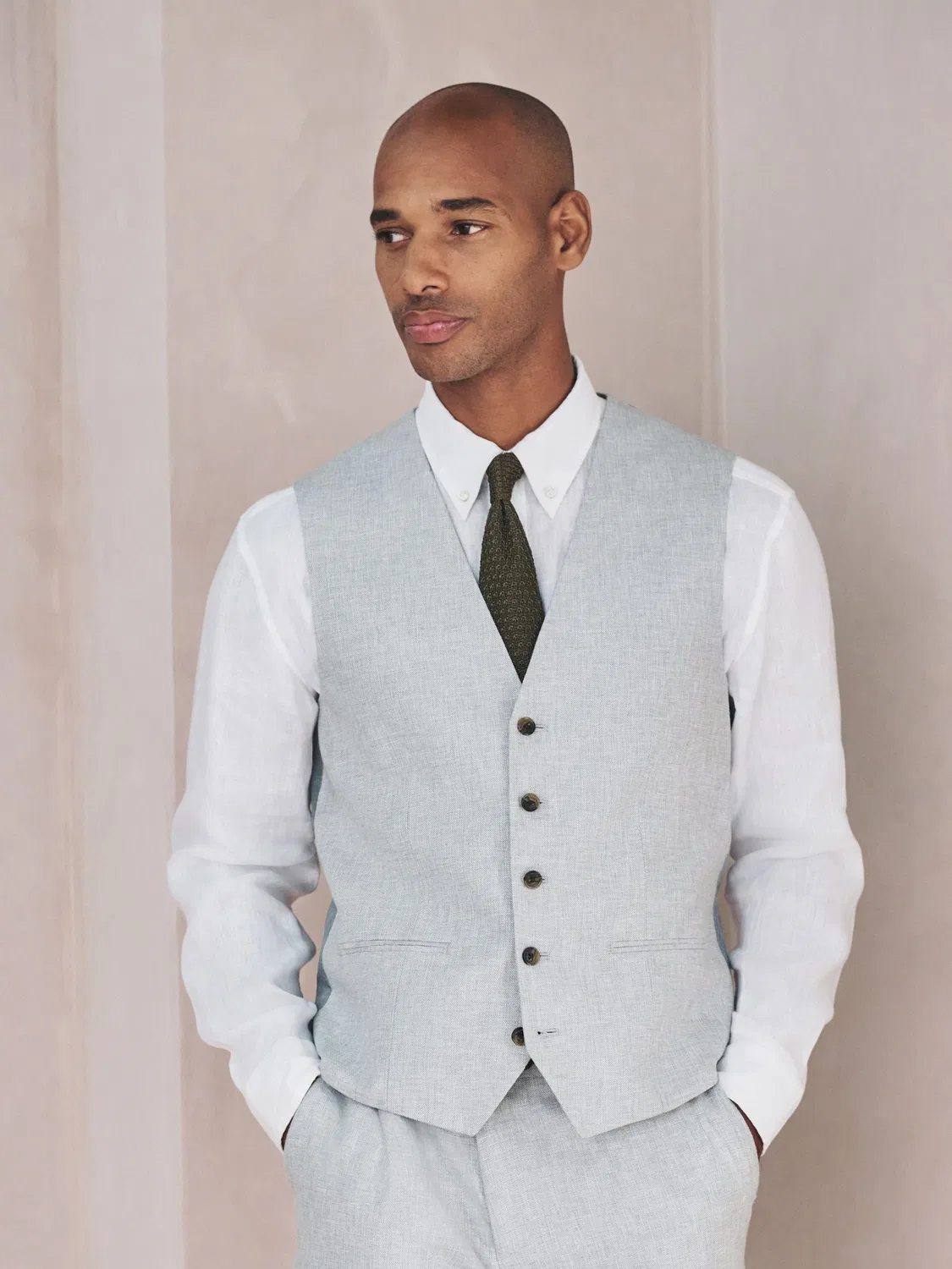 Жилет костюмный Grey Linen Blend Texture Suit Waistcoat Next, серый