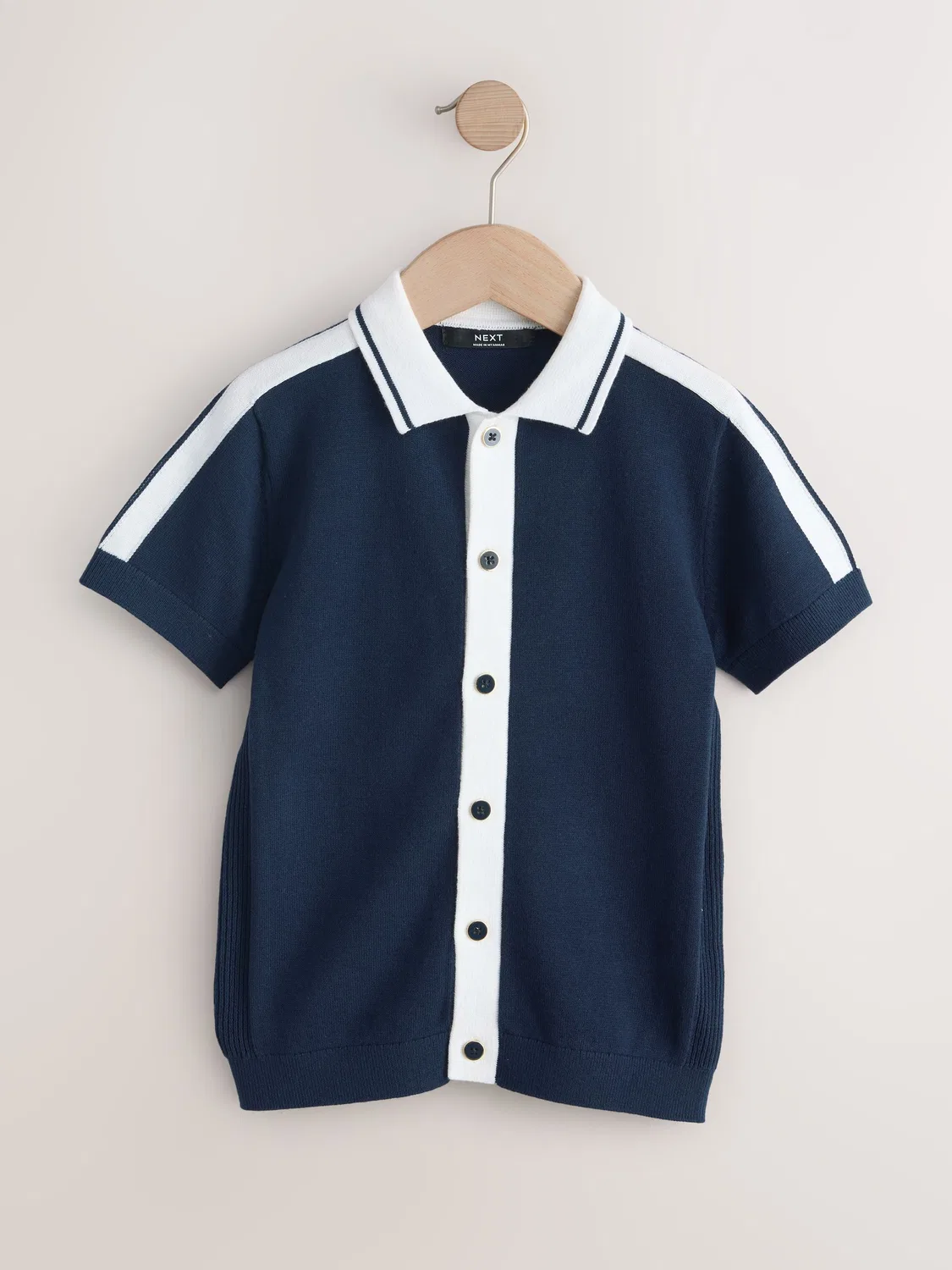 Поло трикотажное, классический воротник, Navy Blue Knitted Polo Shirt Next, темно-синий