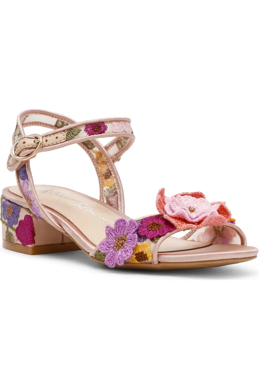 Детские сандалии на каблуке с цветочным аппликациями Blare Betsey Johnson, Beige Multi