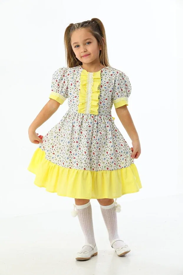 Детское платье для девочек с принтом Yellow Butterfly Patterned Frilly Moda Lippa, Sarı — фото 4