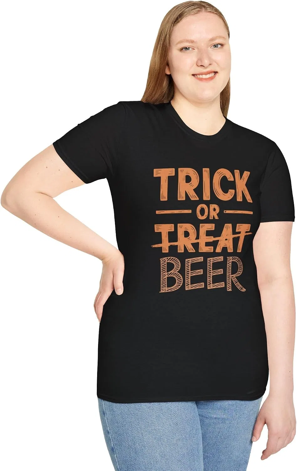 Женская футболка с принтом Trick or Beer Gildan 64000, Black — фото 2