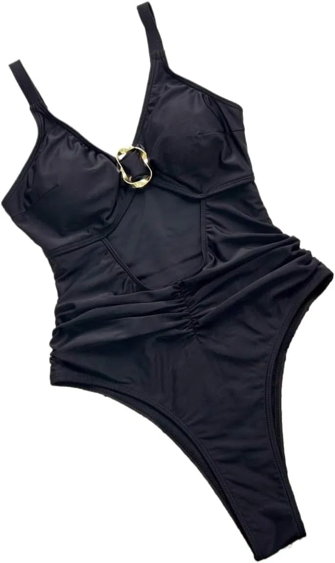 Женский цельный купальник с металлическим кольцом, Black