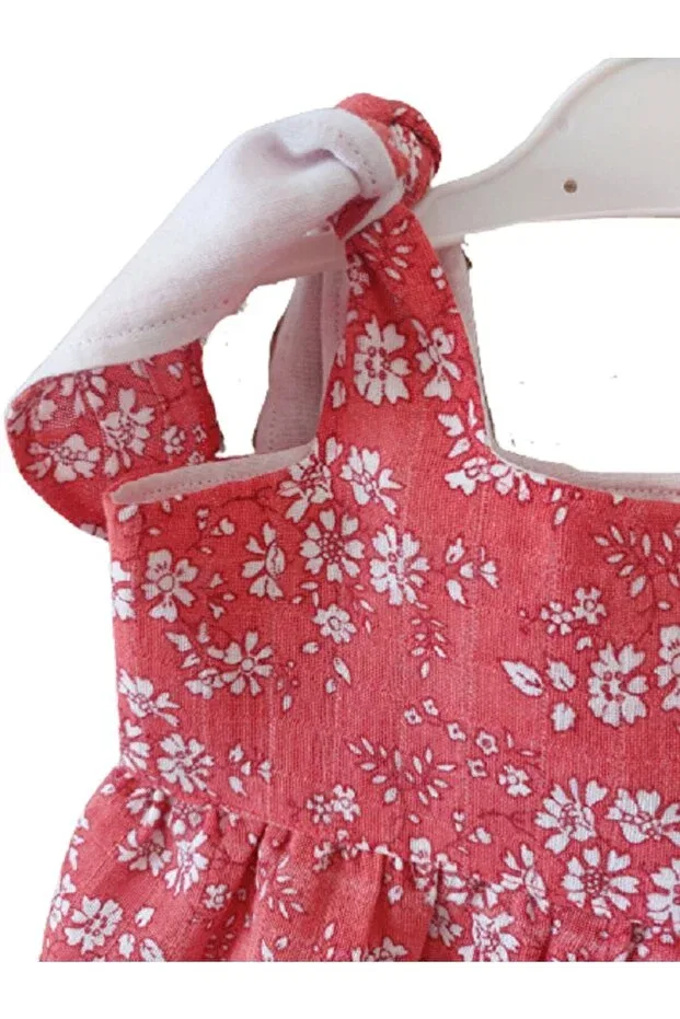 Детское платье для девочек с принтом Denim Floral Baby Dress Babyelos, Red — фото 4