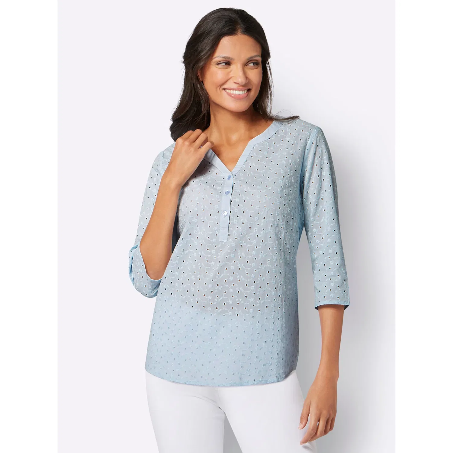 Женская блуза с вышивкой Classic Basics, Light Blue — фото 2
