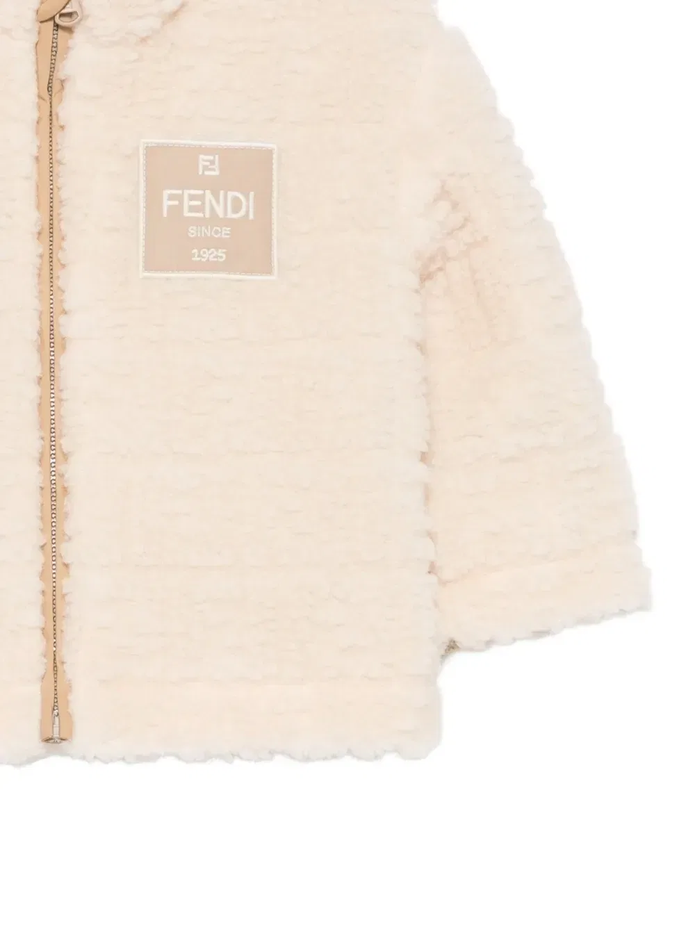 Куртка-плюш с нашивкой-логотипом Fendi Kids, бежевый — фото 3