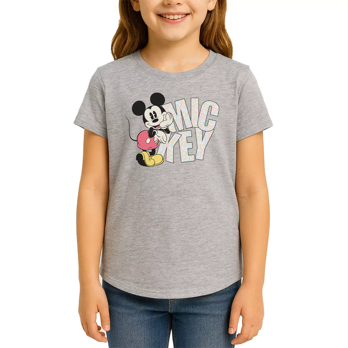 Детское футболка для девочек с принтом Mickey Tie Dye Disney, Heather Grey