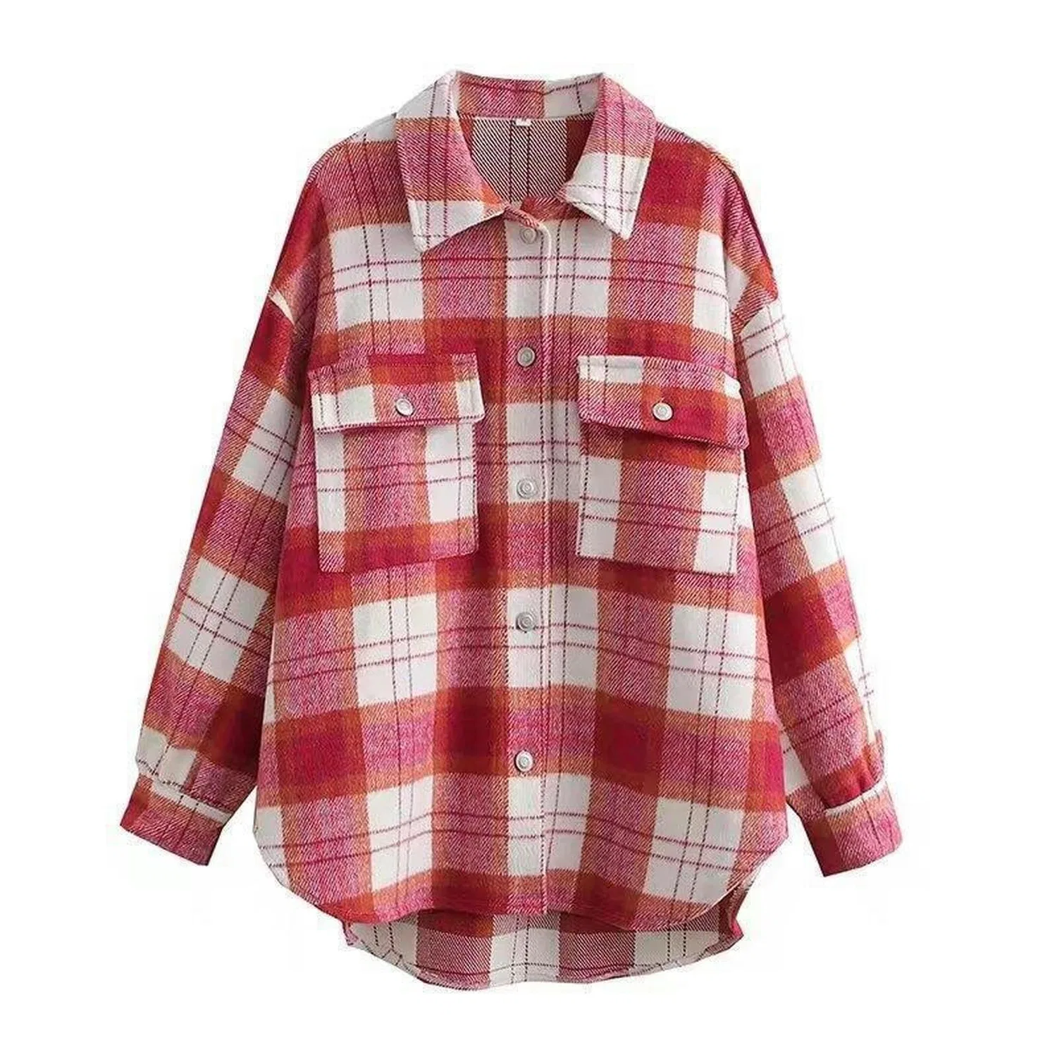 Женское пальто-рубашка с принтом в клетку, с длинным рукавом, модель Plaid Viola, Griglia Viola — фото 3