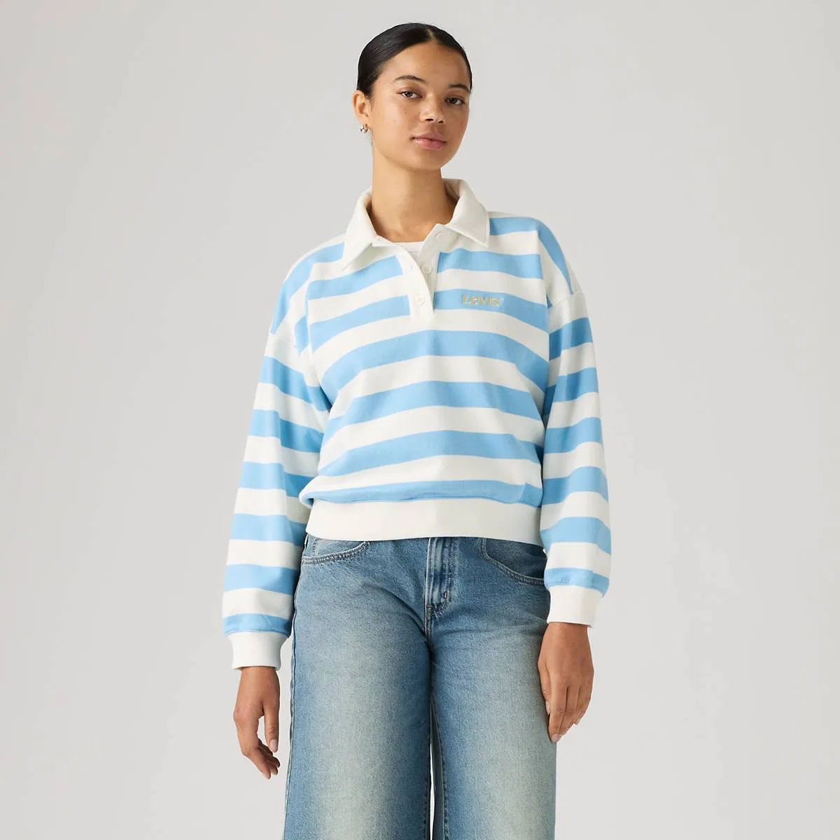 Графический винтажный флис для регби Levi's, Stripe Rugby Arch Logo Alaskan Blue - Multi-Color — фото 3