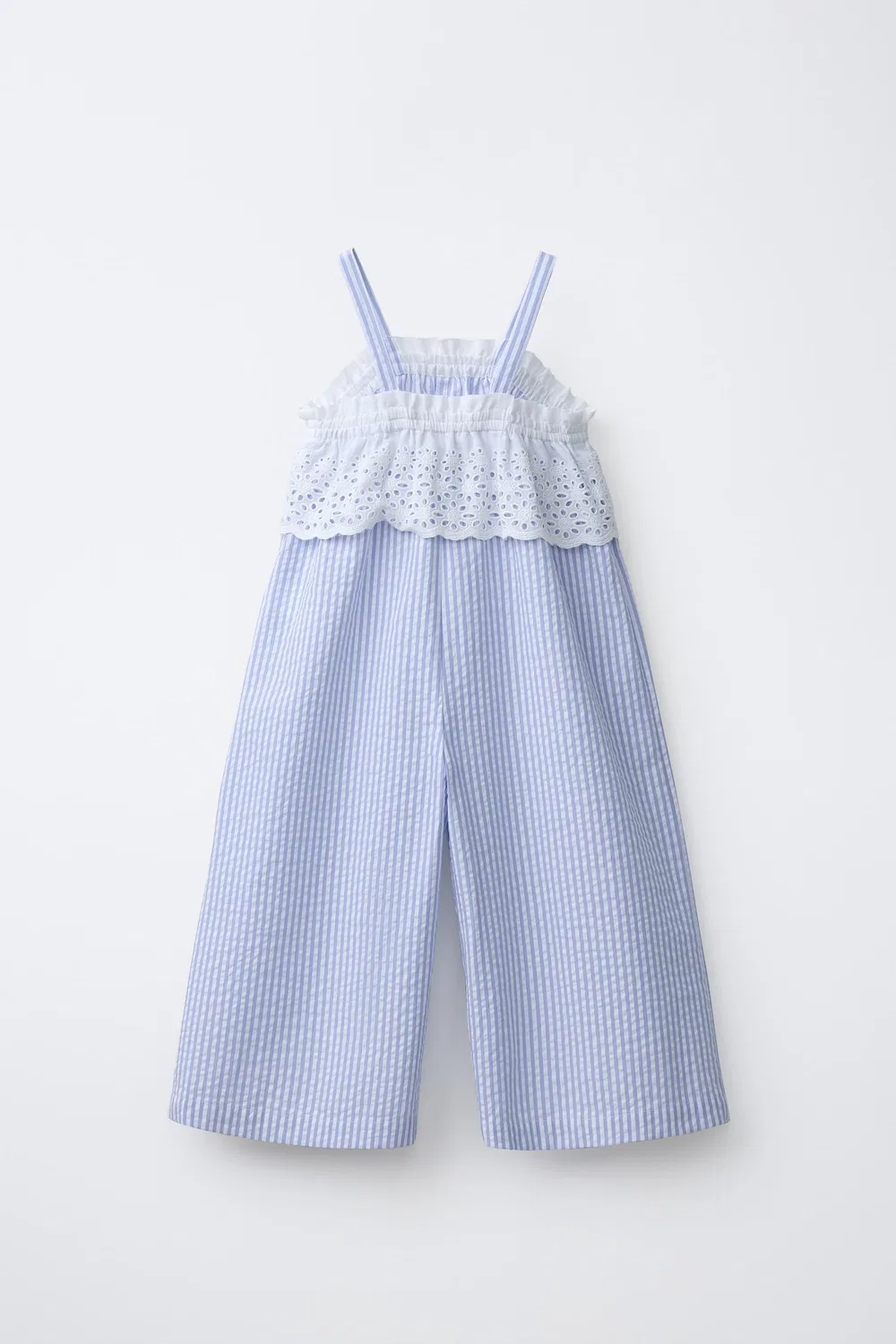 Полосатый комбинезон со швейцарской вышивкой ZARA, Light blue — фото 2