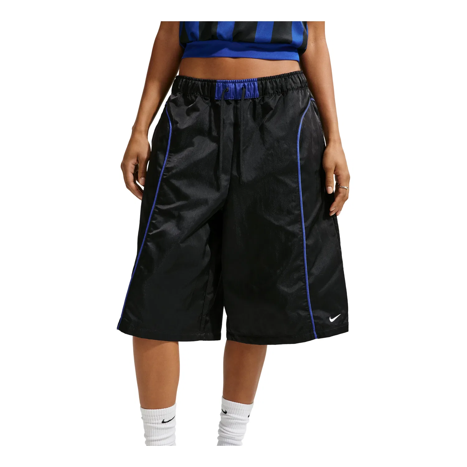 Женские шорты Sportswear Loose Mid-Rise Woven Shorts 'Black Old Royal White' Nike, Black/Old Royal/White