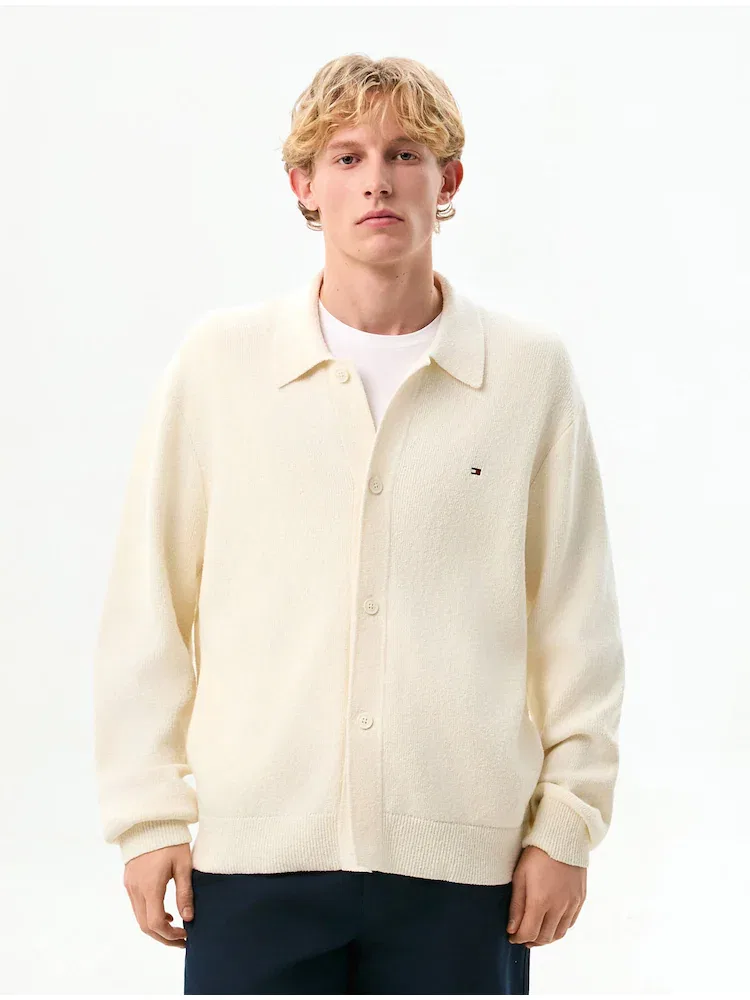 Кардиган с поло-воротником, текстурированный TOMMY HILFIGER, Ivory