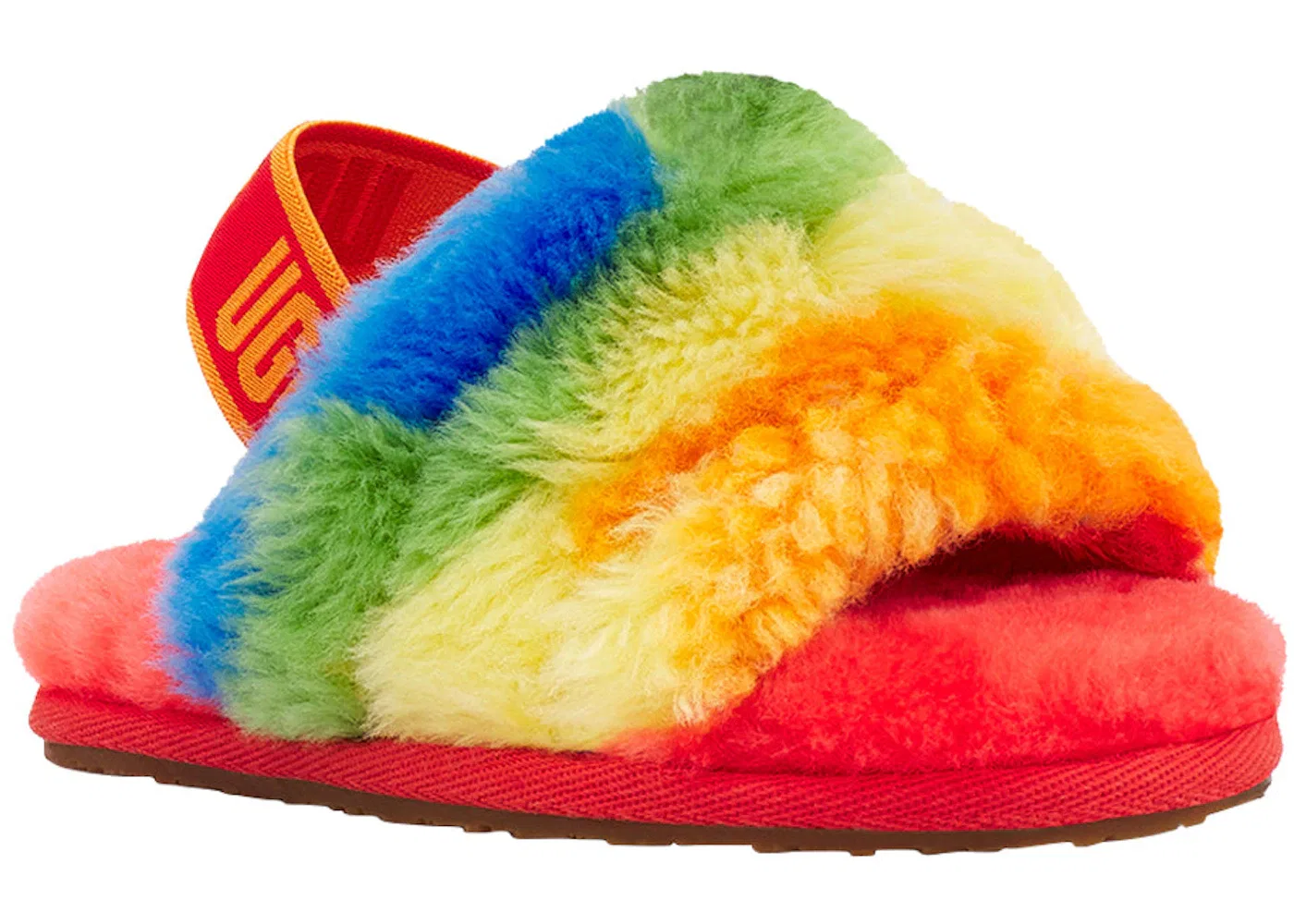 Детские шлепанцы с принтом UGG Fluff Yeah Slide, Rainbow Stripes — фото 2